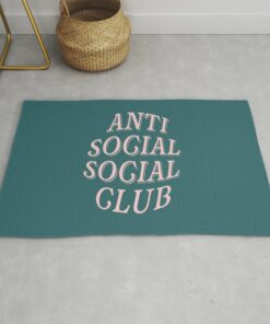 Turquoise Blue Anti Social Social Club Home Decor Rug