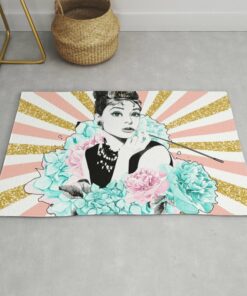 Shining Audrey Hepburn With Flowers Rug