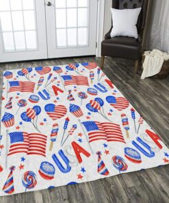 4th July Patriotic American White Party and Flag Pattern Rug