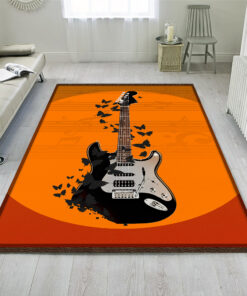 Electric Guitar With Butterflies Where Words Fail Music Speaks Rug