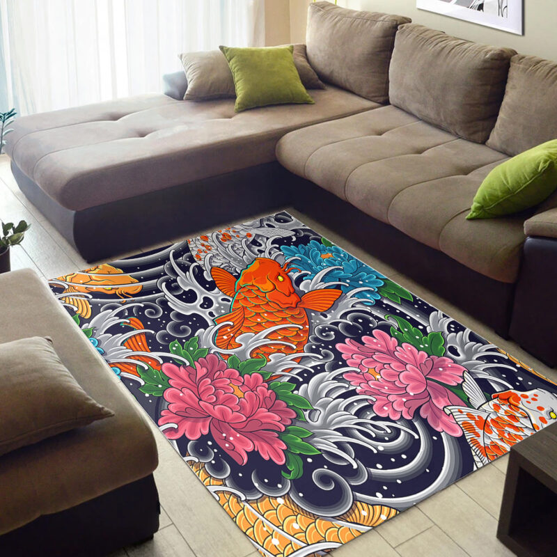 Floral-Pattern Koi Fish Rug