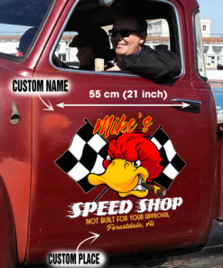 Hot Rod Duck Speed Shop Custom Vinyl Decal For Car Door Set 2 Pcs