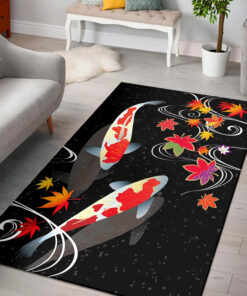 Japanese Koi Fishes Rug With Autumn Leaves