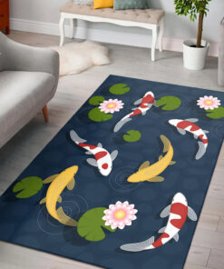 Koi Fish Pond Rug With Water Lily Flowers