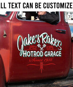 Vintage Hot Rod Garage Door Art Pinstripe Lettering For Car Set 2 Pcs