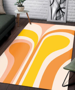70s Area Rug Retro Groovy Abstract Design in Peach, Orange and Yellow