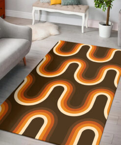 70s Pattern Orange and Brown Waves Mounted Print Area Rug