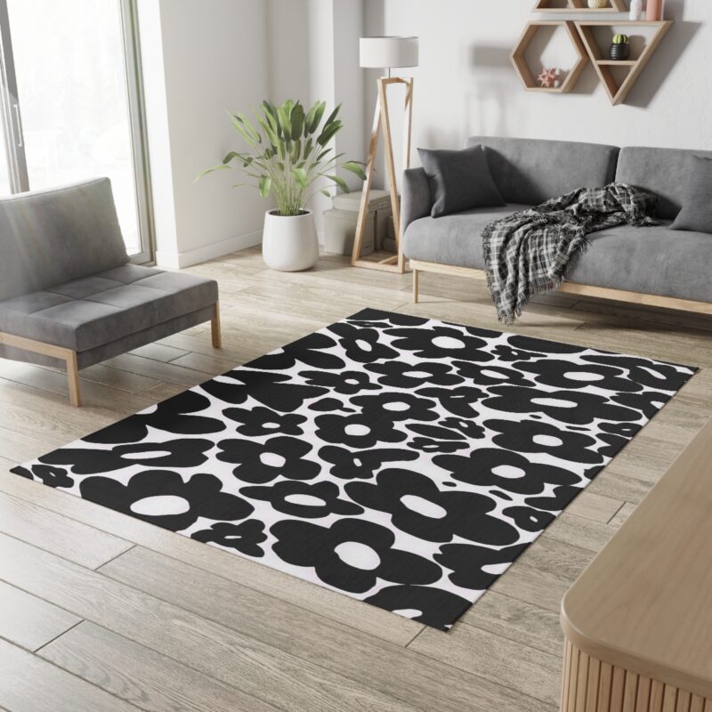 Black And White Y2K Flower Rug Dingmun