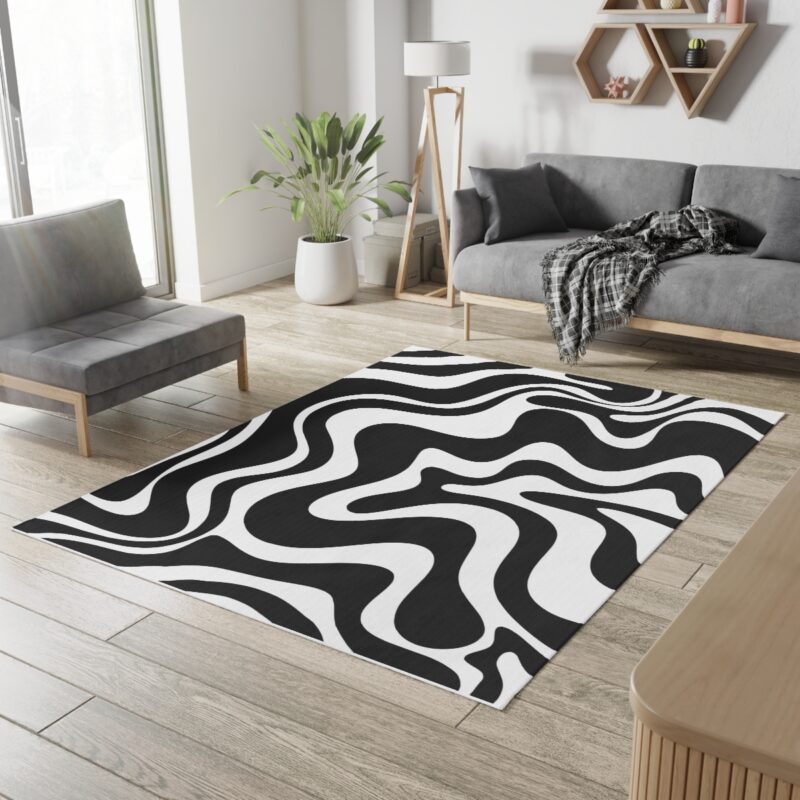 Black and White Liquid Swirl Y2K Pattern Rug