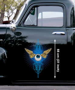 Blue Flying Eye Ball Pinstriping Door Art Decals Set 2 Pcs