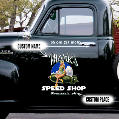 Bomber Pinup Girl Speed Shop Pinstripe Car Decals