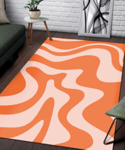 Large Liquid Swirl Abstract Pattern In Orange and Pale Blush 70s Style Area Rug