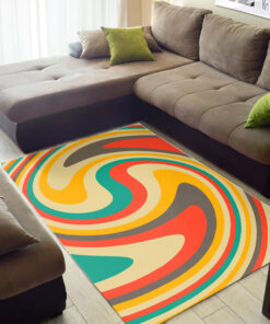 Orange And Green Colors Abstract Retro Swirl 70s Style Printed On Living Room Area Rug