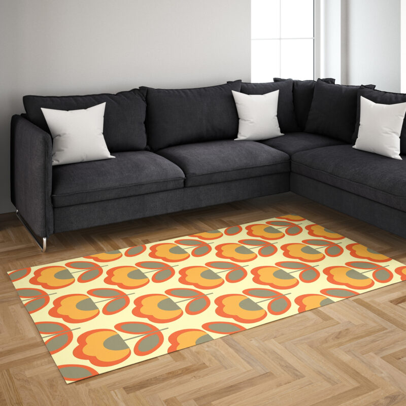 Organge Floral Retro 70s Style Rug