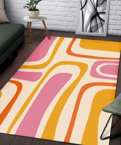 Palm Springs Retro Mid Century Modern Abstract Pattern In Thulian And Orange Tones Area Rug