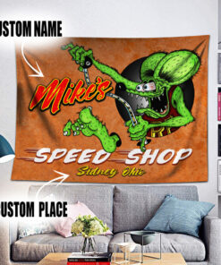 Personalized Funny Rat Fink Hot Rod Garage Wall Tapestry