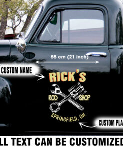 Personalized Piston and Wrench Door Art Vinyl Sitcker For Hot Rod Cars, Truck, Lowrider