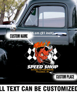 Personalized Speed Shop Red Devil Door Art Sticker Set 2 Pcs