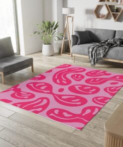 Pink Dripping Smiley Face Y2K Rug