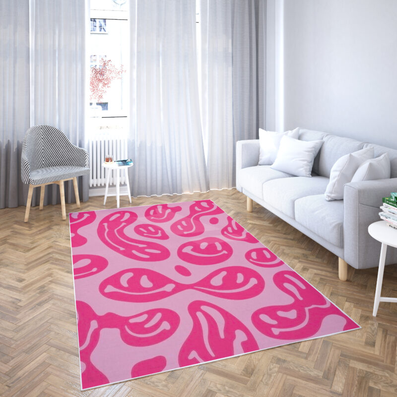 Pink Dripping Smiley Face Y2K Rug