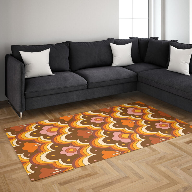 Psychedelic Flower Power Floral Pattern 70s Style Floor Rug