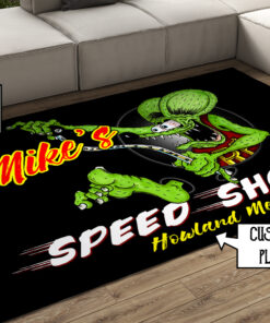 Personalized Speed Shop Rat Fink Area Rug