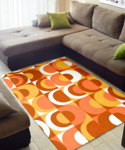 Retro Large Orange Brown And White 70's Pattern Area Rug