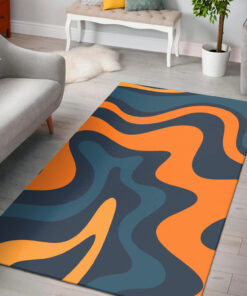 Retro Liquid Swirl Abstract Pattern in Navy Blue And Orange Area Rugs