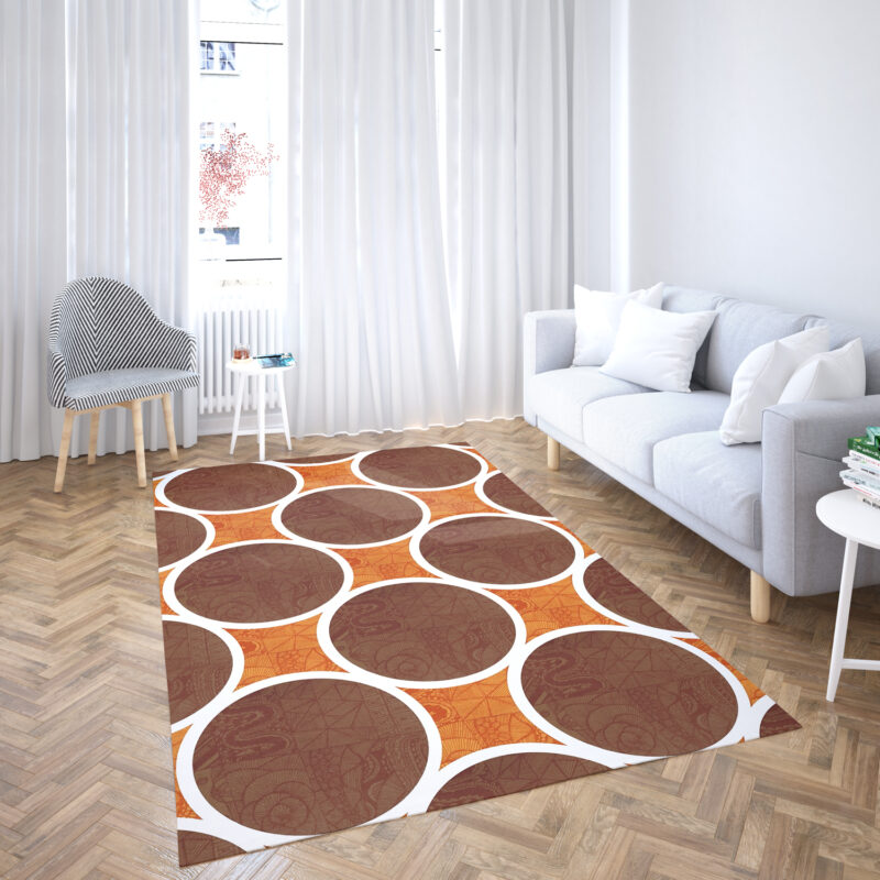 Retro Orange And Brown Circles Pattern 1970s Area Rug