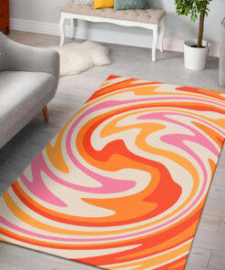 Retro Swirl Orange And Red Color Abstract Printed On 1970s Style Area Rug
