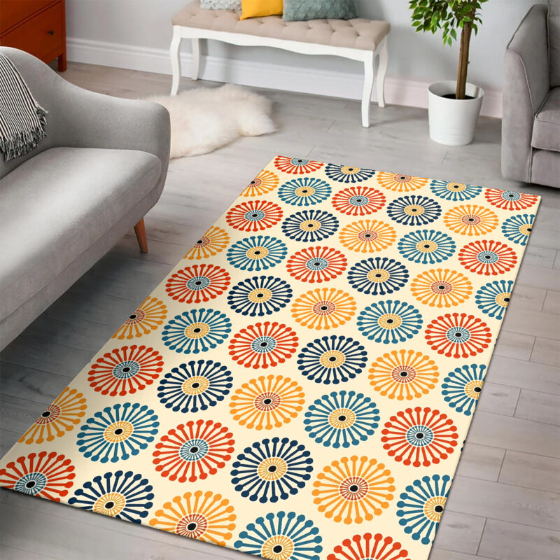 Retro Vintage Dandelion Clock Pattern 1970s Bohemian Style Area Rug