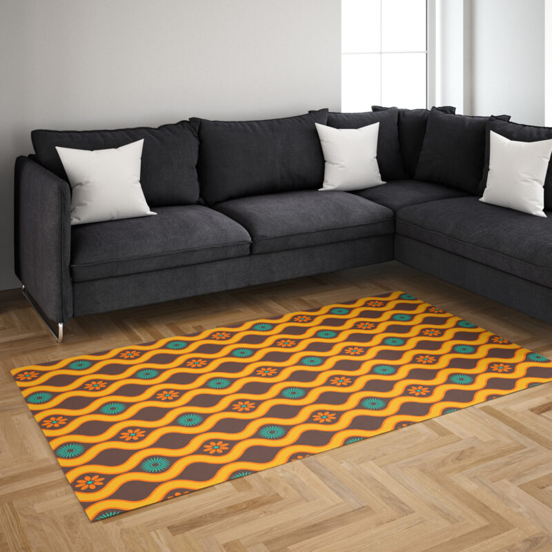 Retro Vintage Seventies Floral Flowers 70's Style Pattern Photographic Area Rug