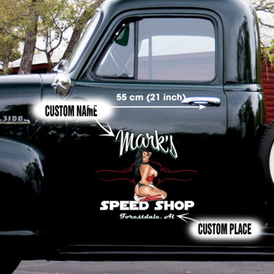 Speed shop wonder woman pin up girl pinstripe car decals