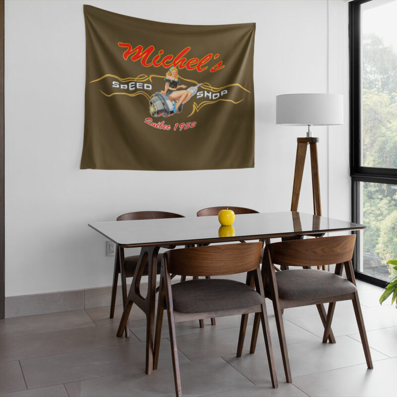 Personalized Hot Rod Pinstripe Pinup Girl Speed Shop Garage Wall Tapestries