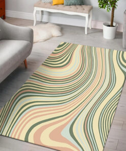 Vintage Green And Orange Cream Groovy Abstract Swirl Pattern Area Rugs