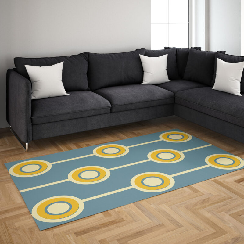 Vintage Retro Groovy Hippie Circle Classic Mustard Yellow Pale Green Photographic 70s Style Area Rug