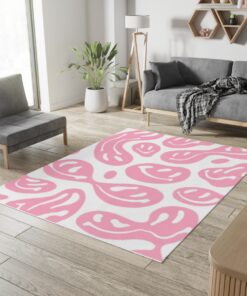 White Pink Dripping Smiley Face Y2K Rug