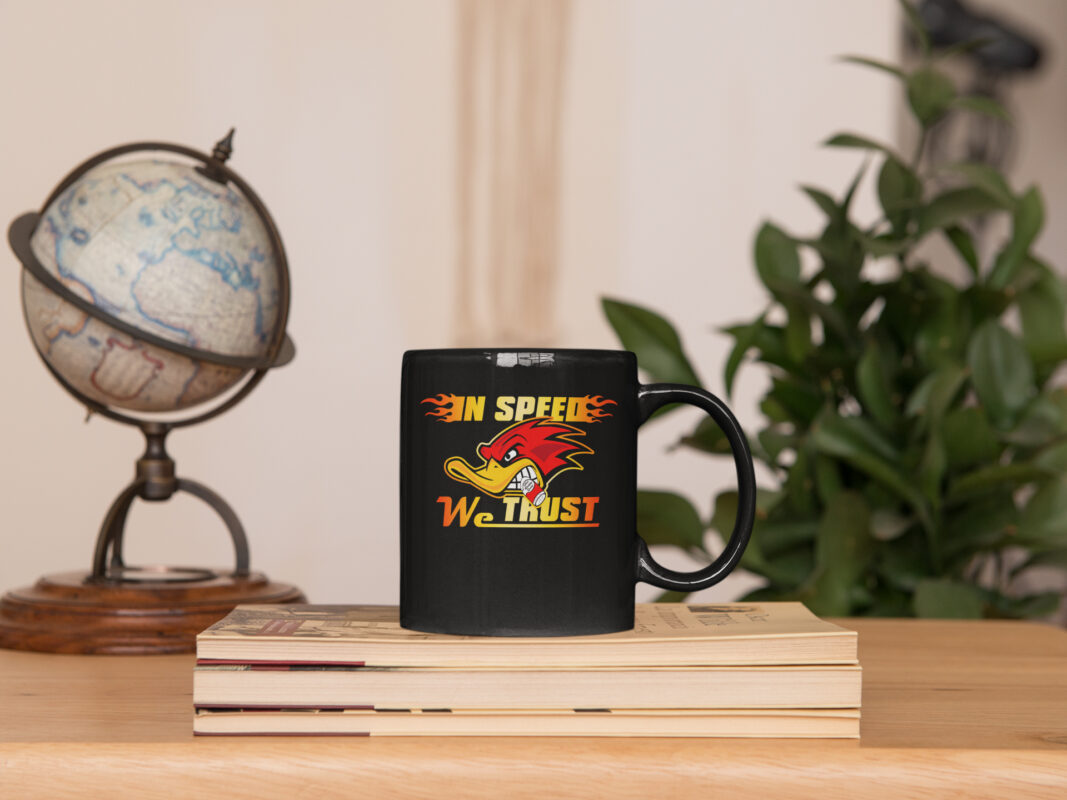 In Speed We Trust Mr. Horsepower Woodpecker Hot Rod Coffee Mug