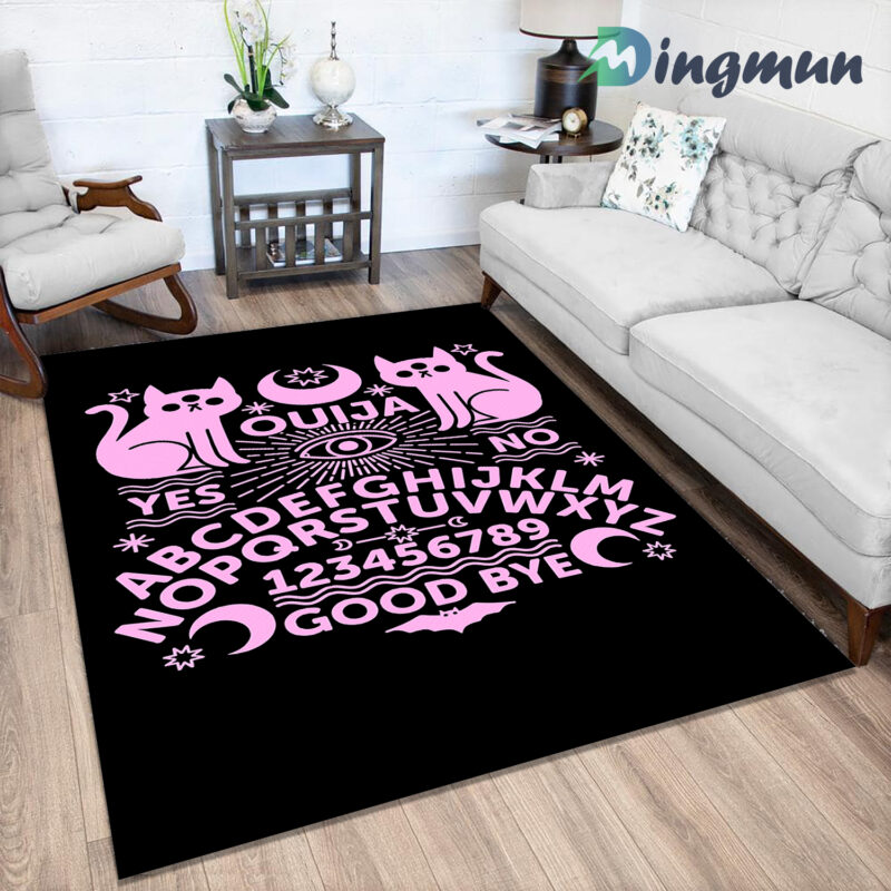 Kawaii Pink Pastel Goth Ouija Board Creepy Cute Cat Area Rug