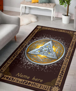 Personalized Viking Norwegian Shield Triskele Valknut in Silver and Yellow Norse Décor Area Rug