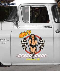 Pinup Girl With Racing Flags Vinyl Hot Rod Car Decals