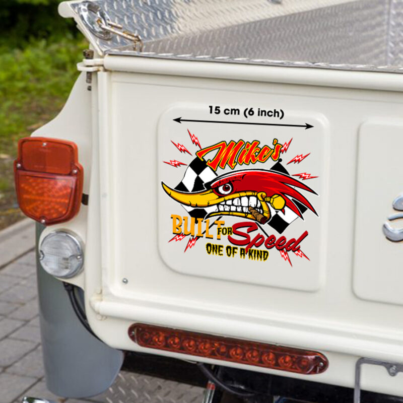 Personalized Hot Rod Mr Horsepower Built For Speed Door Art Decals