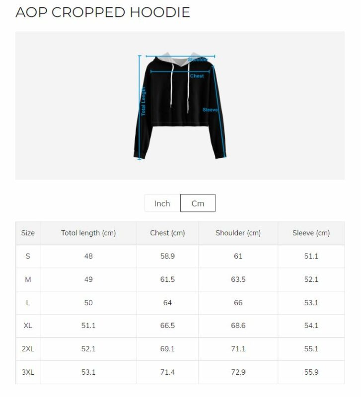 AOP Cropped Hoodie Size Chart