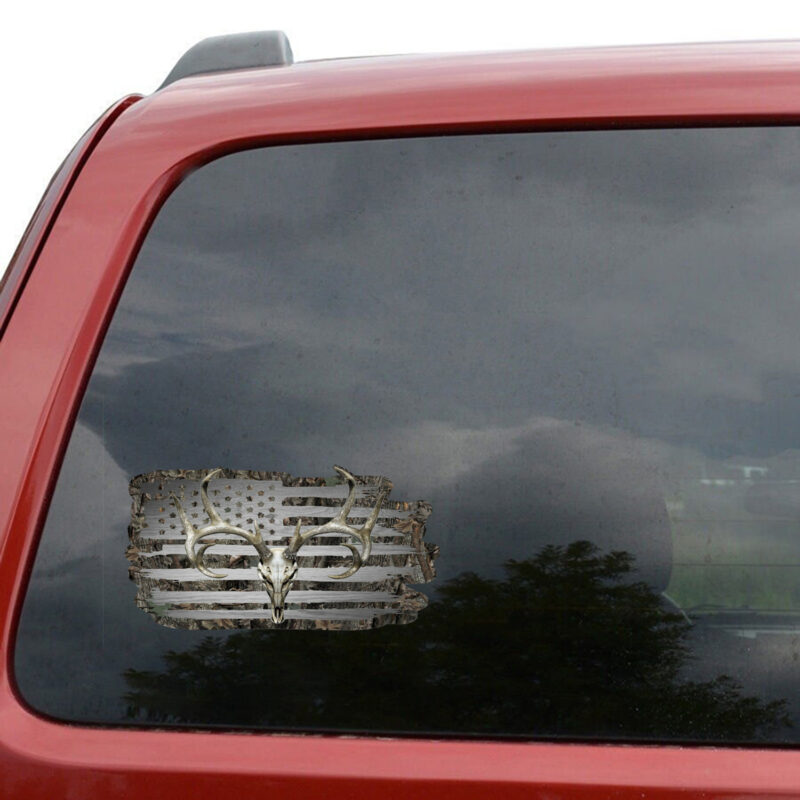 American Flag Camouflage Whitetail Buck Skull Deer Hunting Vinyl Decal
