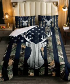 Army Green Camouflage American Flag Antlers Deer Hunting Quilt Bedding Sets