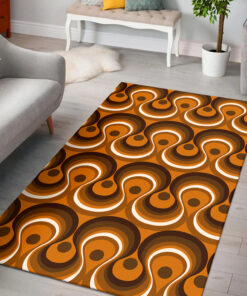 Brown Orange And Ivory Wavy Lines Retro Pattern 1970s Area Rug