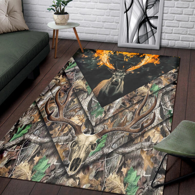 Camouflage Fire Deer Print Rug For Living Room