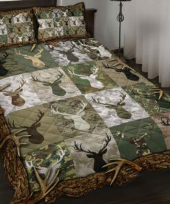 Green Camo Deer Antler Quilt Sets Lightweight Ultra Soft For All Season