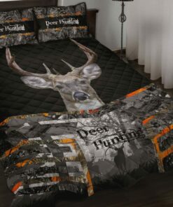 Grey Deer Hunting Quilt Sets Camo Decor For Bedroom