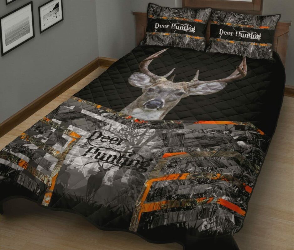 Grey Deer Hunting Quilt Sets Camo Decor For Bedroom